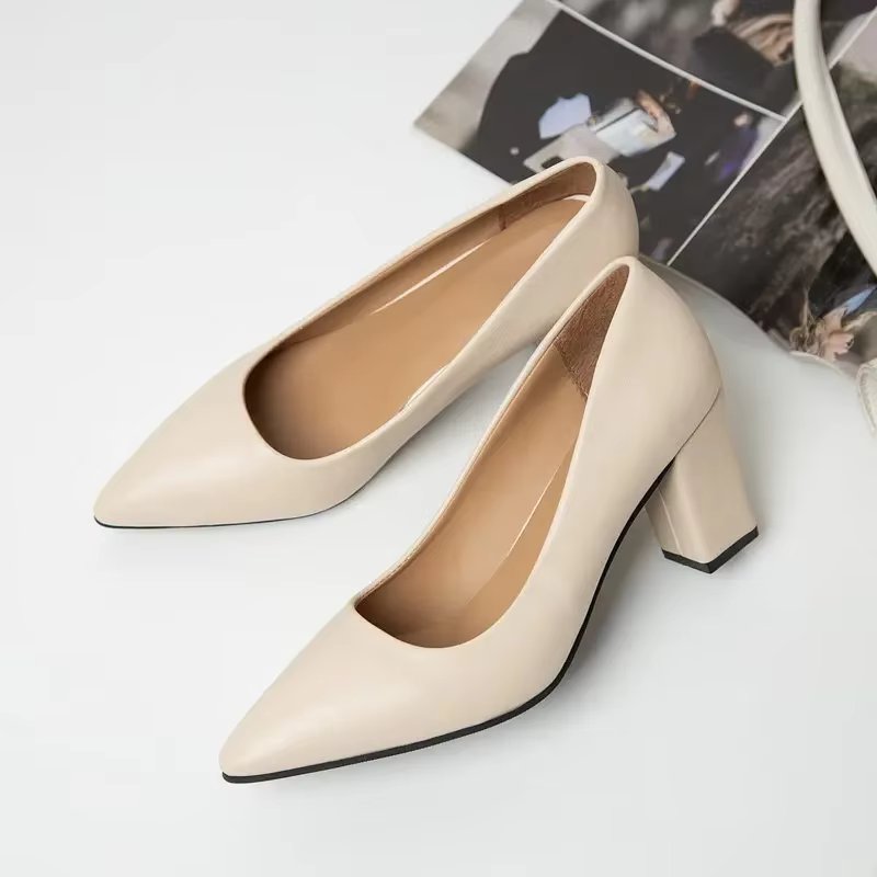 High Heels Women 2024 New Korean Style Pointed Shallow Mouth Thick Heel Fashion Shoes Sapatos De Mujer