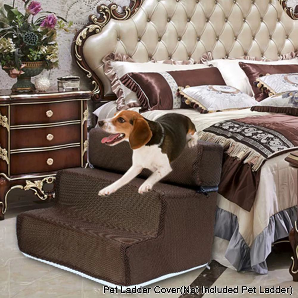 Pet Ladder Cover 3 Steps Stairs Climbing Ladder Case Anti-slip Detachable Faux Leather Dogs Bed Stairs for Small Dog Cat Pet