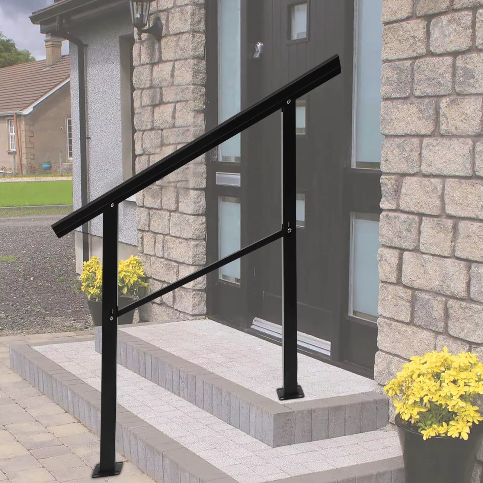 Transitional Handrail with Installation Kit for Stairs, Outdoor Steps, Fit for 3 Steps, 44X34.8"