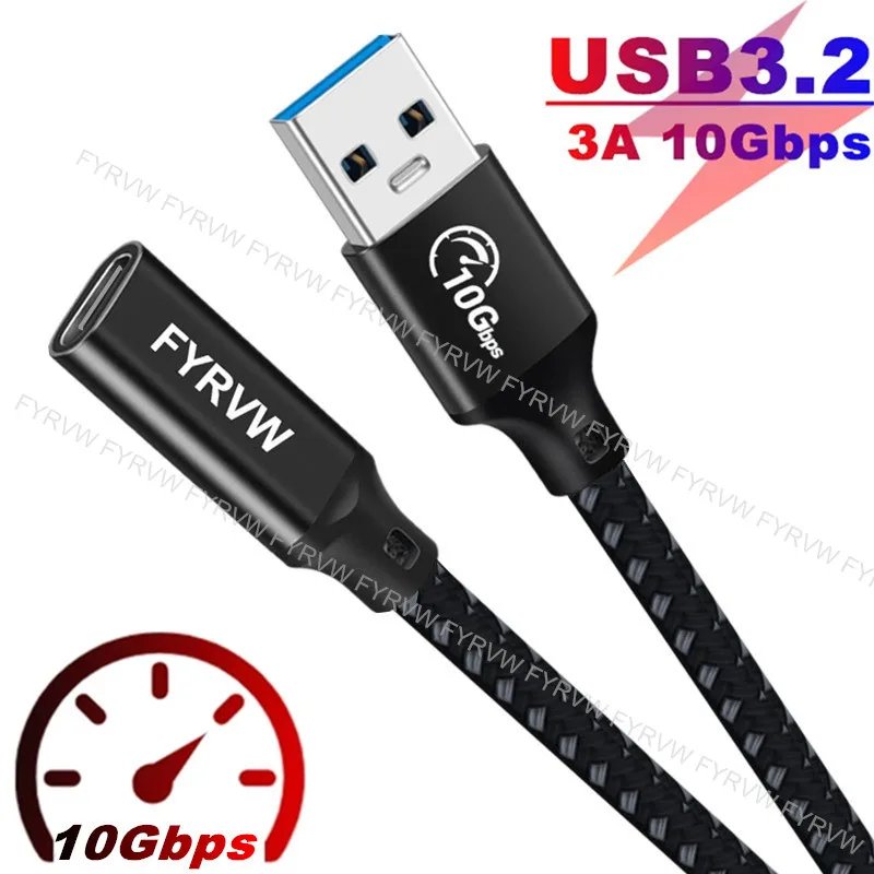 USB to Type C Female Cable USB3.2 10Gbps Bi-Direction Extend Cable Data Transfer Cable SSD QC3.0 Fast Charging USB A to USB C