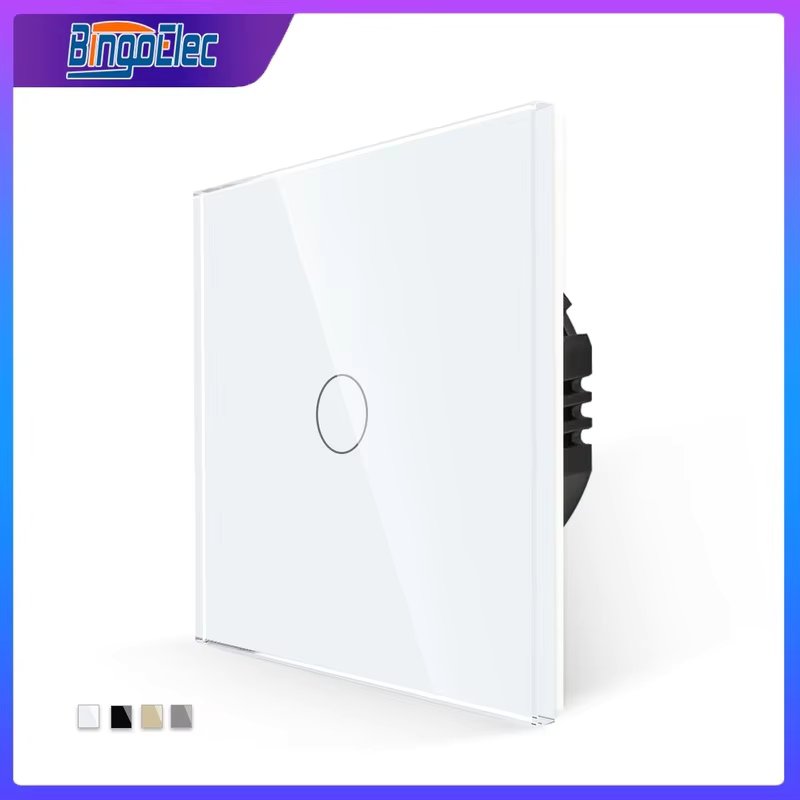 Bingoelec Touch Light Switches 1/2/3 Gang 1Way Luxury Wall Switch EU Power Sensor Switches Crystal Glass Panel Wall Lamp Switch