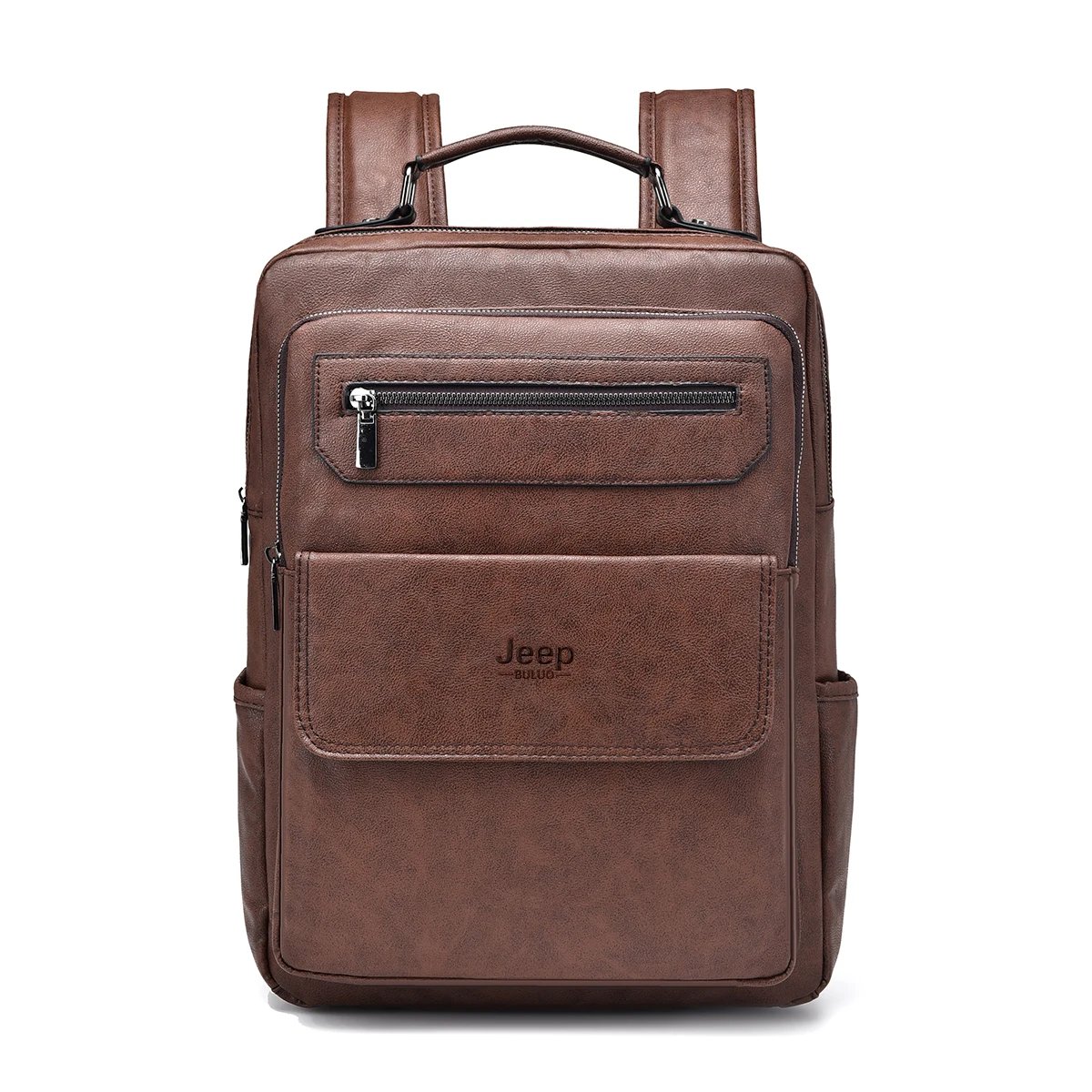 JEEP BULUO Brand New Backpack Men School Bags 15.6 inches Laptop Backpacks High quality leather waterproof brown fashion urban