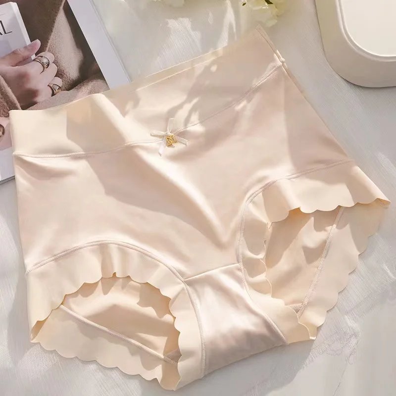 Underwear For Women High-Waisted Tummy-Tightening Butt-Lifting Light Luxury Satin Traceless Ice Silk Mulberry Silk Bottom Crotch