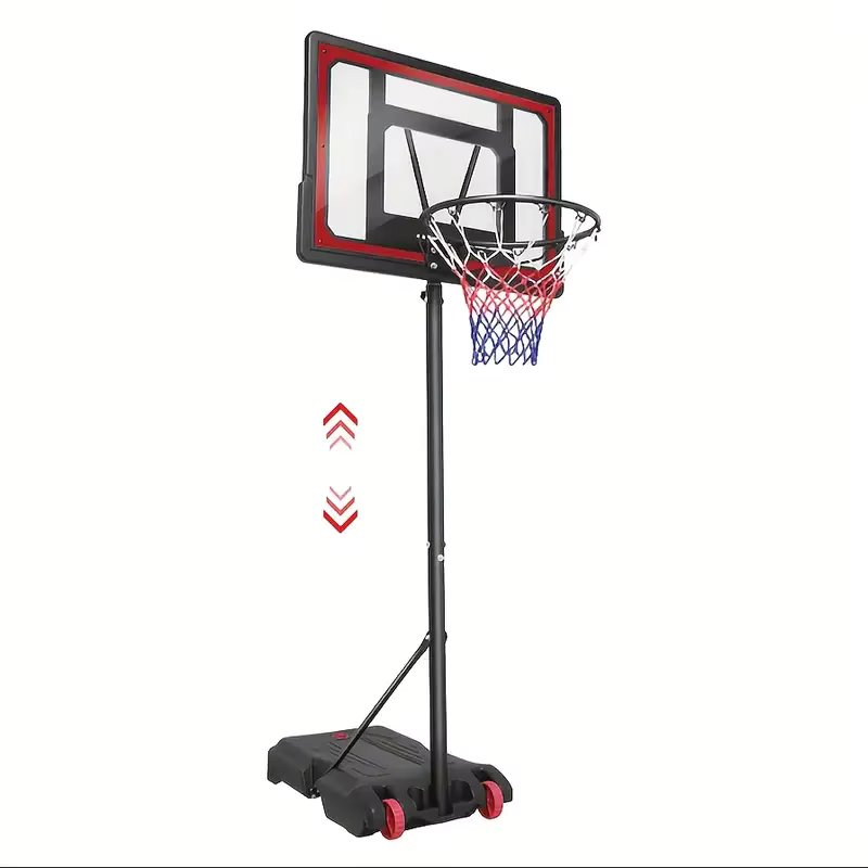 Adjustable Height 5.5-7" Basketball Stand with 44" Shatterproof Backboard - Portable Court System with Wheeled Base, Red