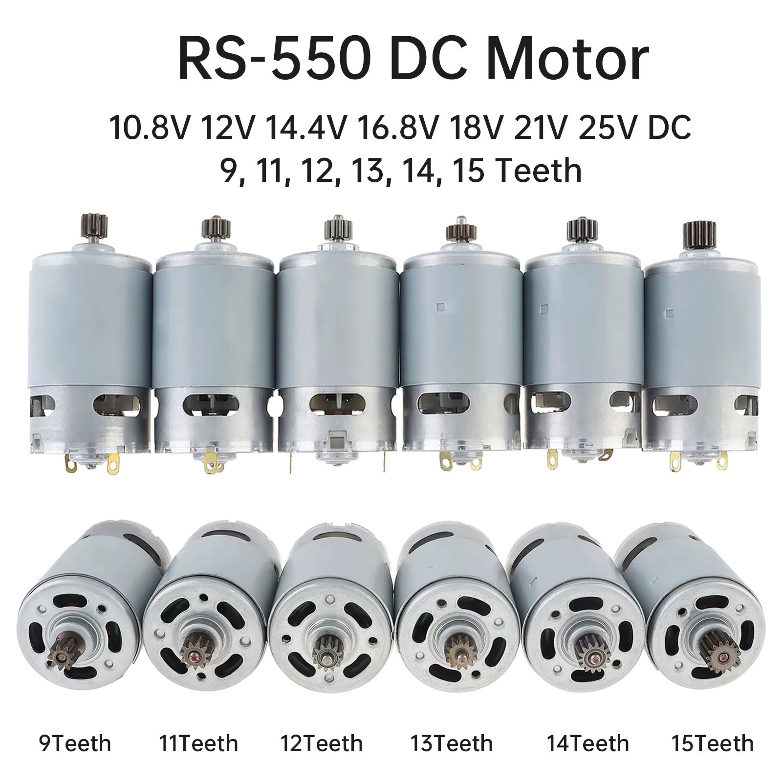 RS550 DC Motor 9-15Teeth 10.8v-25v High Speed Torque Gear Box Micro Motor for Electric Drill / Screwdriver