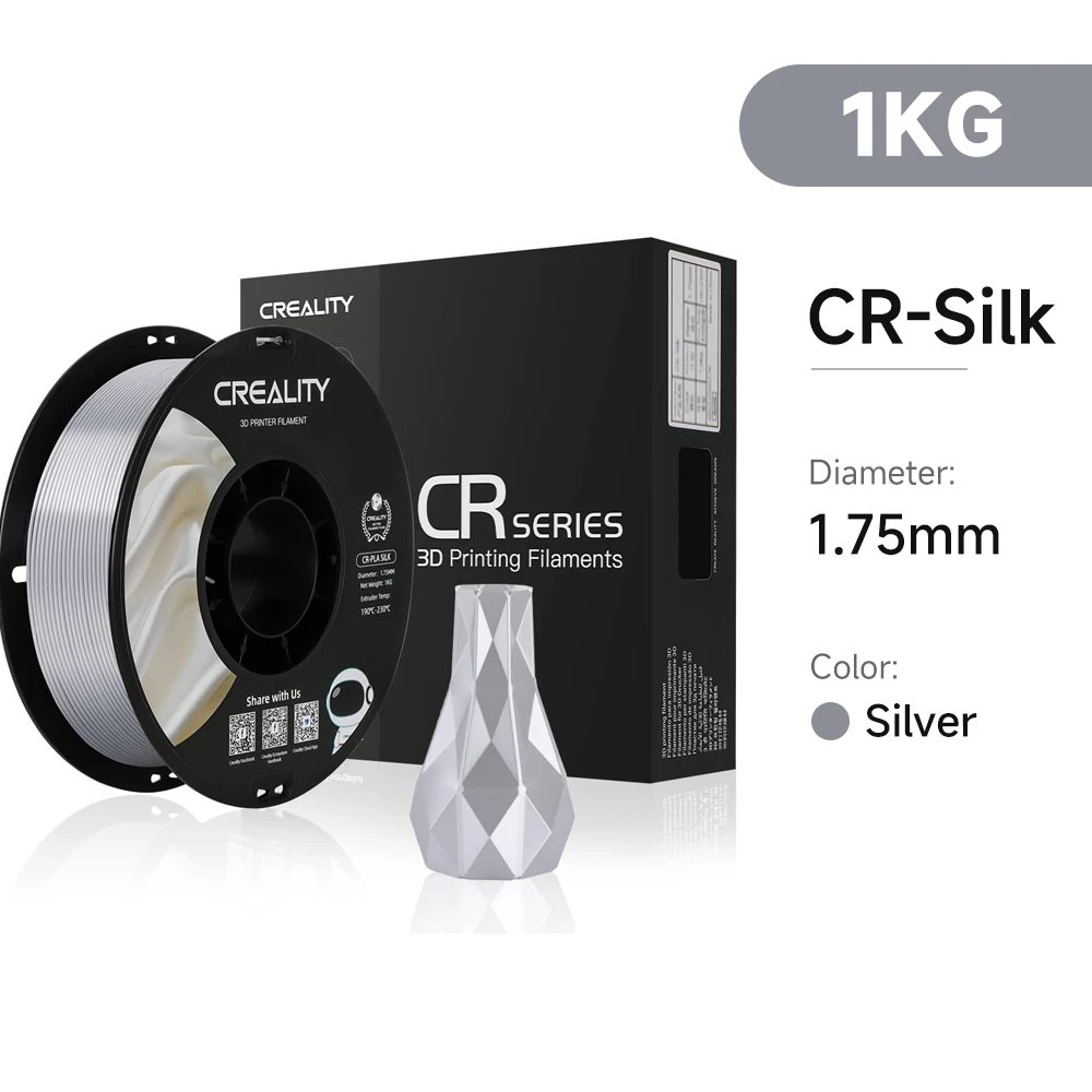 Creality Silk PLA Filament 1.75mm 3D Printer Filament No-Tangling Strong Bonding Overhang Performance for FDM & FFF 3D Printers