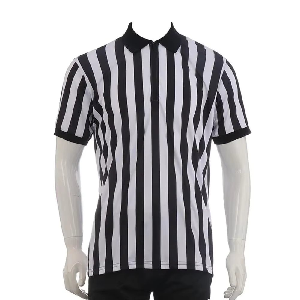Referee Uniform T-shirt Polyester Fiber Sports Equipment Accessories For Basketball Football Black White Short Sleeve Wholesale