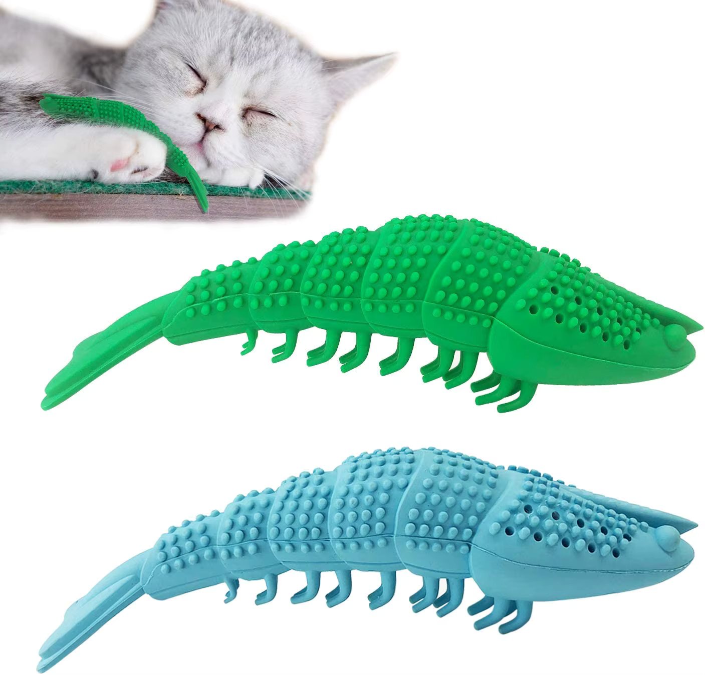 ATUBAN Cat Toothbrush Catnip Toy,Interactive Rubber Dental Care for Pet Kitten,Crayfish-Shaped Safe Chewing Durable Cat Toys