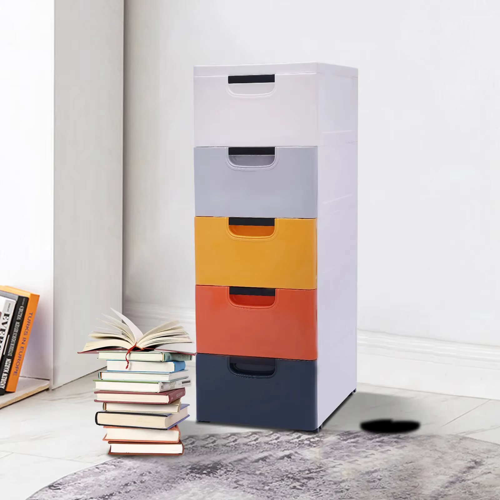 Storage Cabinet 5 Shelf 30×40×84cm-Morandi Color 4 Drawer Dresser Morandi Plastic Clothes Storage Cabinet