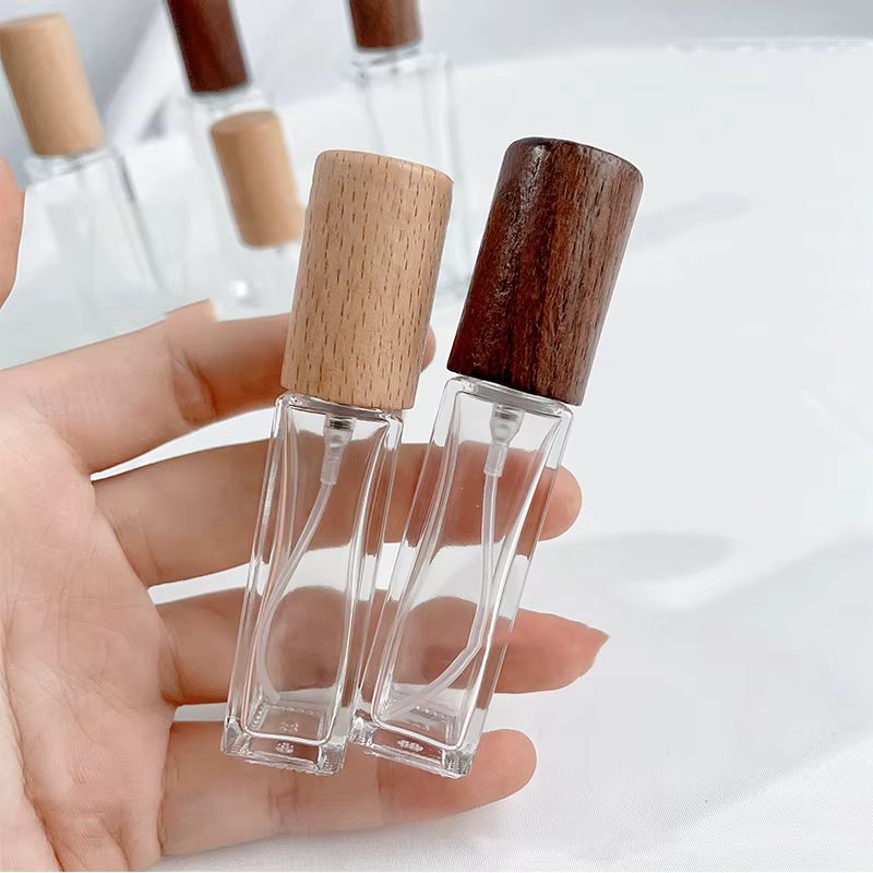 5/10/20/30ml Glass Refillable Perfume Bottle Cosmetic Container Beech Lid Empty Spray Atomizer Walnut Cover Travel Sub-bottle