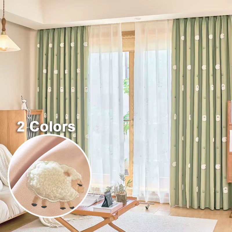 3D Cartoon Animal Embroidery Kids Curtains Boys Girls Room Thickened Chenille Blackout Windows Drapes Protect Privacy