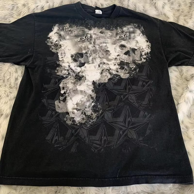 2000s Vintage Aesthetic Crop Tops Emo T Shirt Y2K Fairy Grunge Clothes Women Gothic Skull Skeleton Graphic Print Tees Shirts