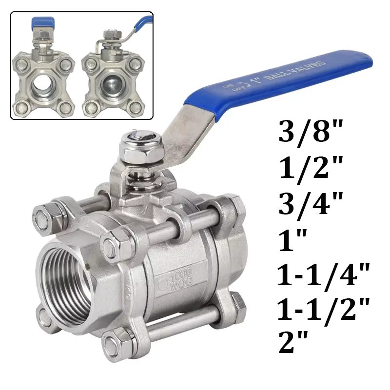 3/8" 1/2" 3/4" 1" 1-1/4" 1-1/2" 2" 304 Stainless Steel Three-way Ball Valve Internal Thread Water Pipe Welding Valve Switch
