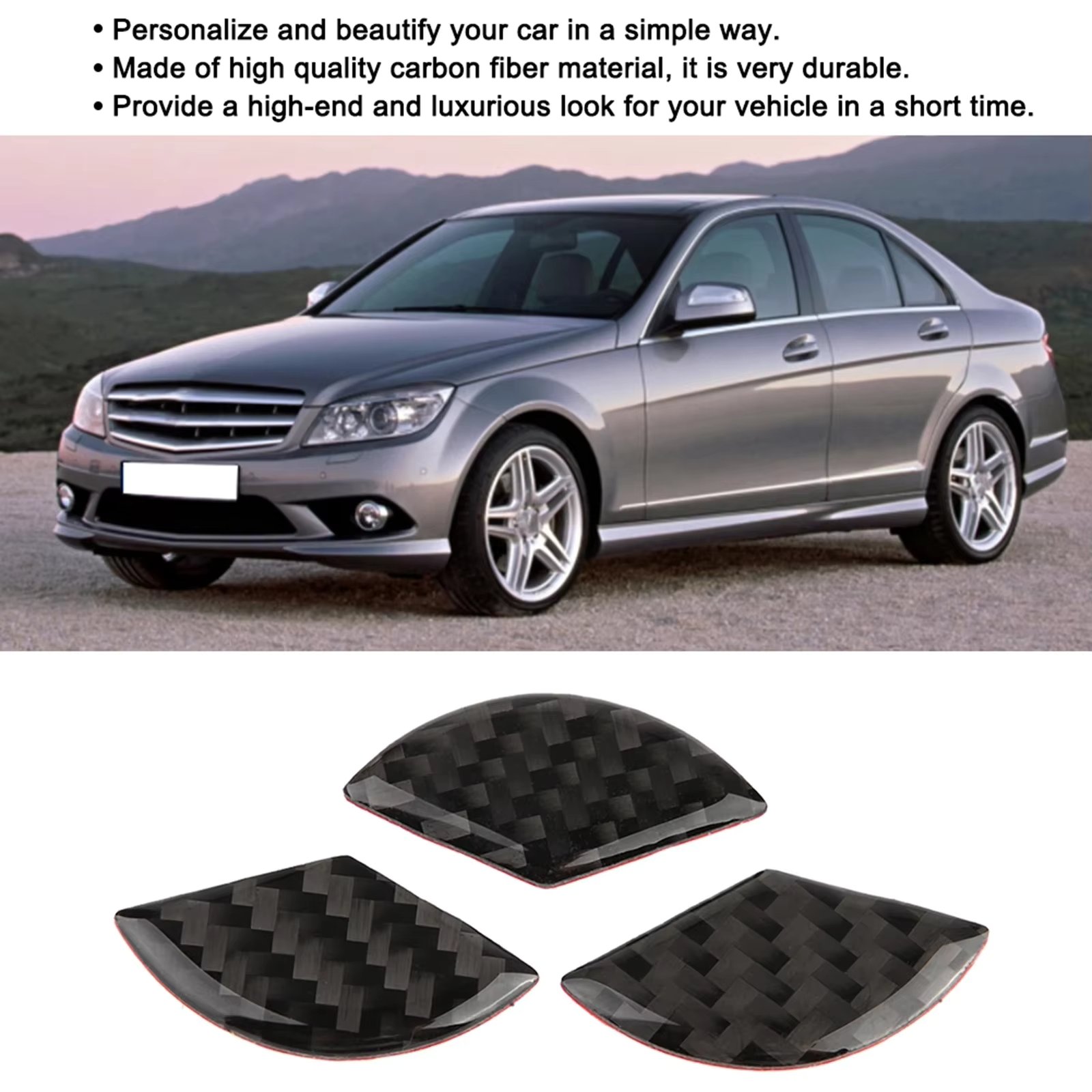 3pcs Steering Wheel Car Decor Logo Sticker Carbon Fiber for Mercedes C Class W204 2005-2012