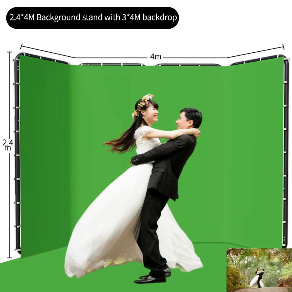 SH Green Screen 2.4X4M Collapsible Chroma Key Backdrop Wrinkle-Resistant Fabric Ultra-Quick Setup background removal for Stream