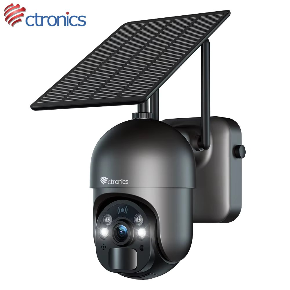 Ctronics 2K 4MP Solar 10000mAh WiFi Surveillance Camera Outdoor 360 Human Detection Auto Tracking IP Camera Color Night Vision