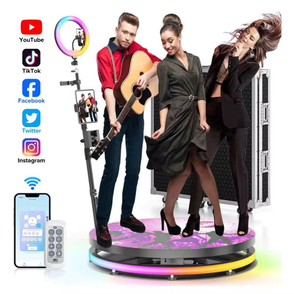360 Photo Booth Machine Platform APP Control Automatic Slow Motion 360 Video Photo Booth Spinner  with Flight Case Camera Booth