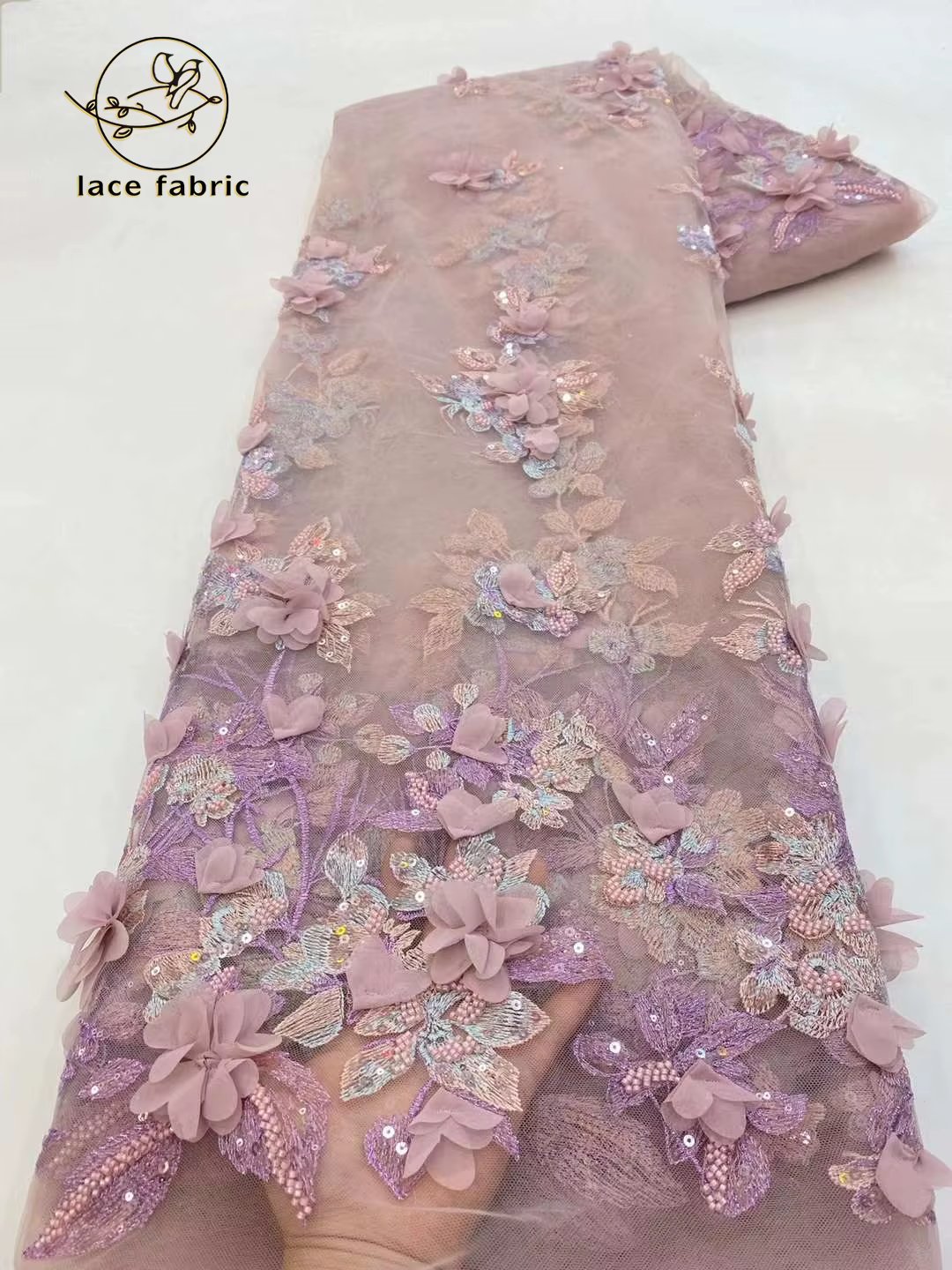 2023 Latest African 3D Flower Lace Fabric Dubai Sequins Tulle Lace Fabric Embroidered Applique Nigerian Fabric For Sewing Dress