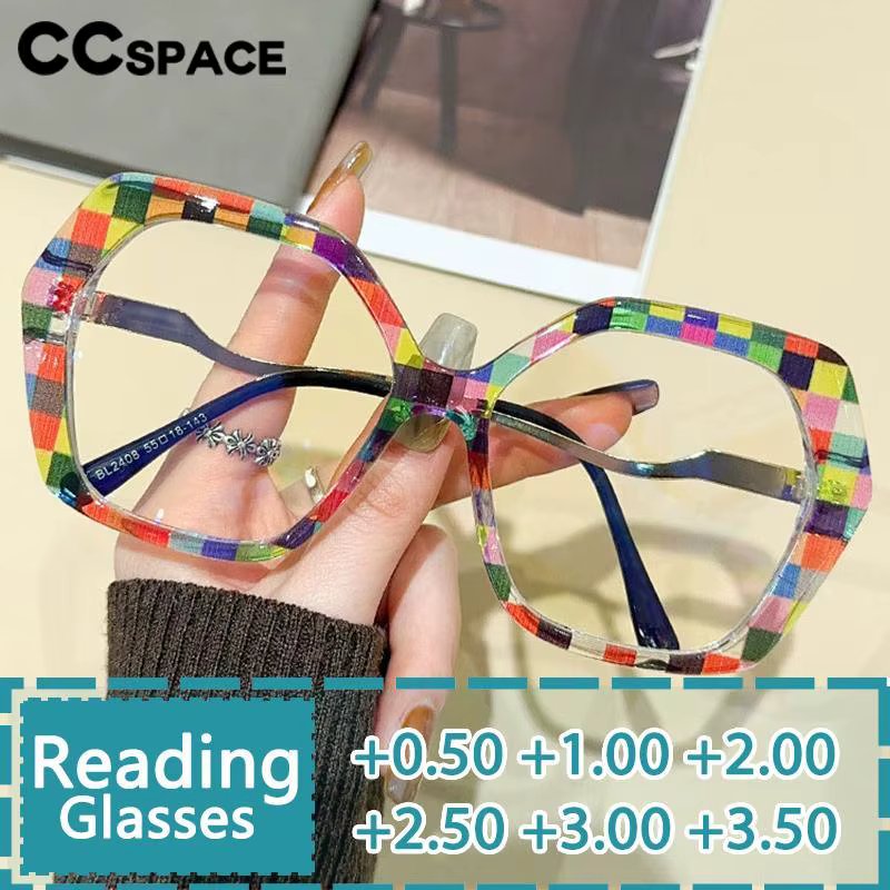 R57426 Trend Colorful Optical Reading Spectacles Ladies Polygon Large Size Presbyopic Eyeglass Dioptric +0.50 +1.00 +2.00 +3.00