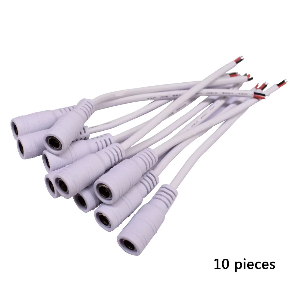 10Pcs 5.5x2.1mm DC Male Female Power Plug Cable Wire Jack Adapter Connector for CCTV Single Color 3528 5050 LED Tape Light