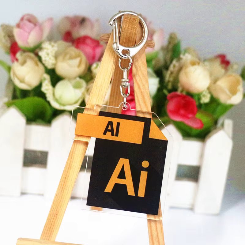 Cute Cartoon Office Software Icon Acrylic Keychain PS Ai Excel Bag Charm Pendant Key Chain Accessories Stainless Steel Key Ring