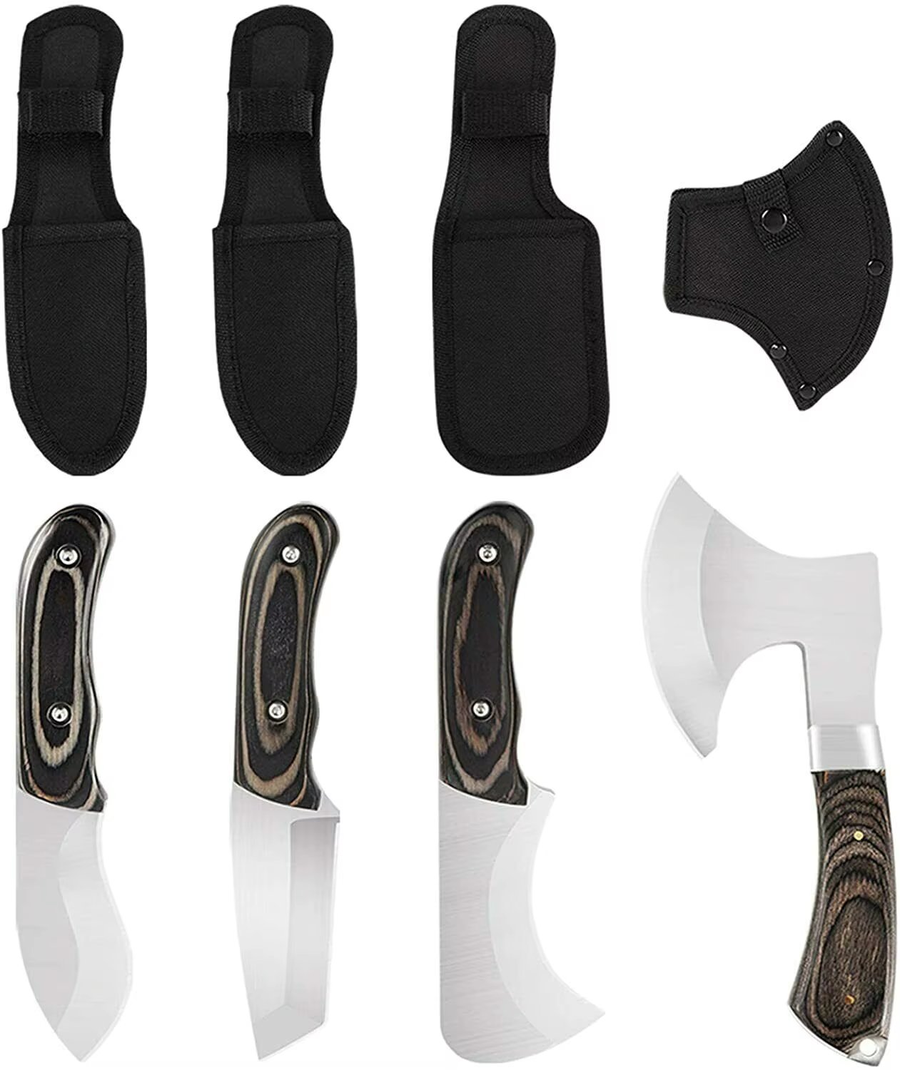 Outdoor camping axe knife four piece set with nylon sheath fixed blade full handle knife set