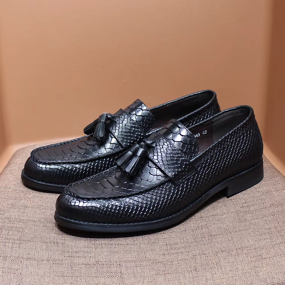 Men's Tassel Loafers Cow Leather Luxury Snake Print Slip on Wedding Party Dress Shoes for Men Comfortable Office Casual Loafers