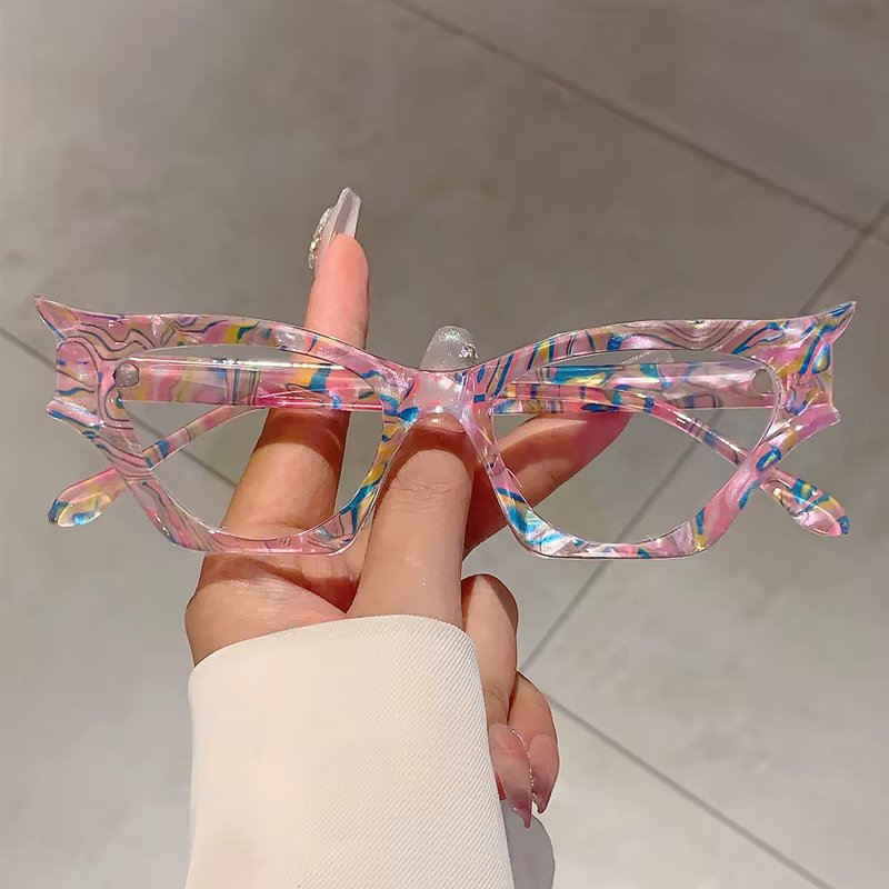 KAMMPT Irregular Cat Eye Glasses Women New Vintage Blue Light Blocking Eyewear Trendy Brand Designer Non-prescription Eyeglasses