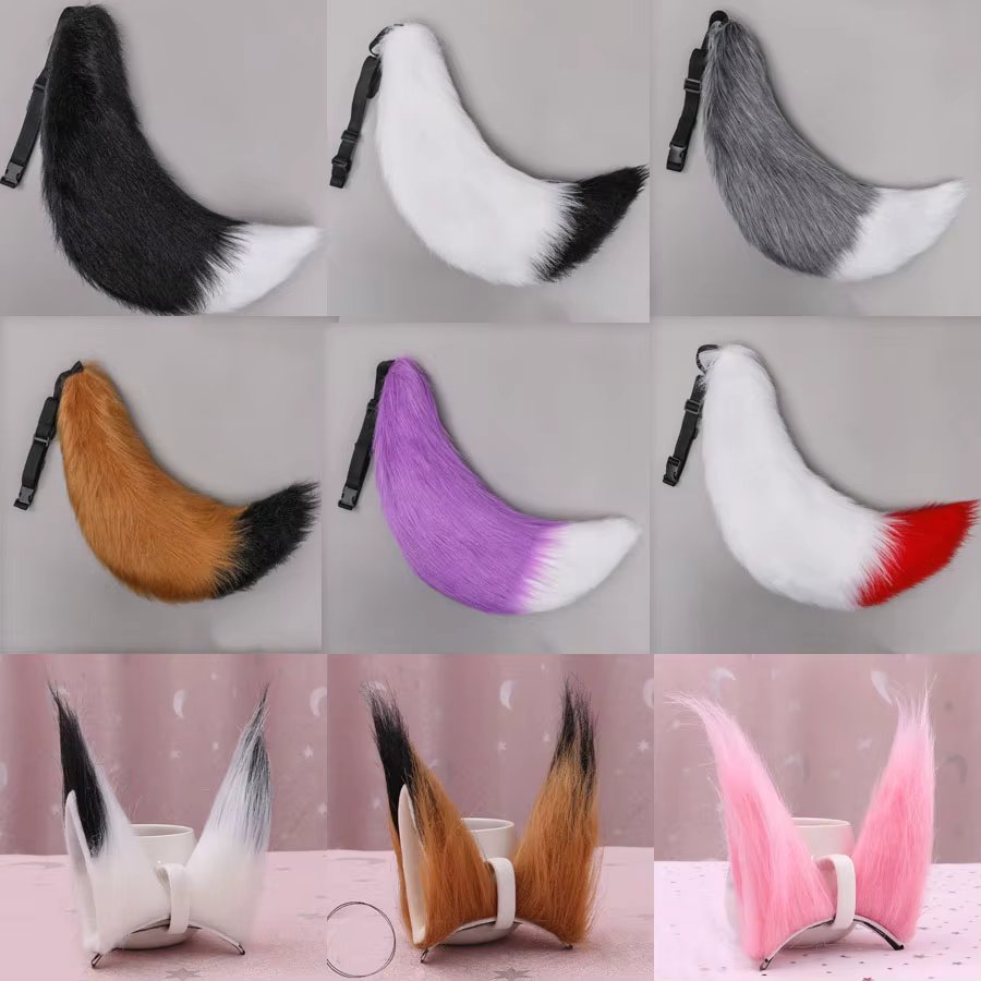 70cm Furry Animal Tail Cat Fox Tails Ear Hair Clip Head Wear Props Birthday Party  Anime Cosplay  Costume Halloween Christmas