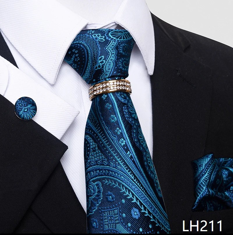Tie For Men Newest design Festive Present Tie Pocket Squares Cufflink Set Necktie Shirt Accessories Man's New Year's Day