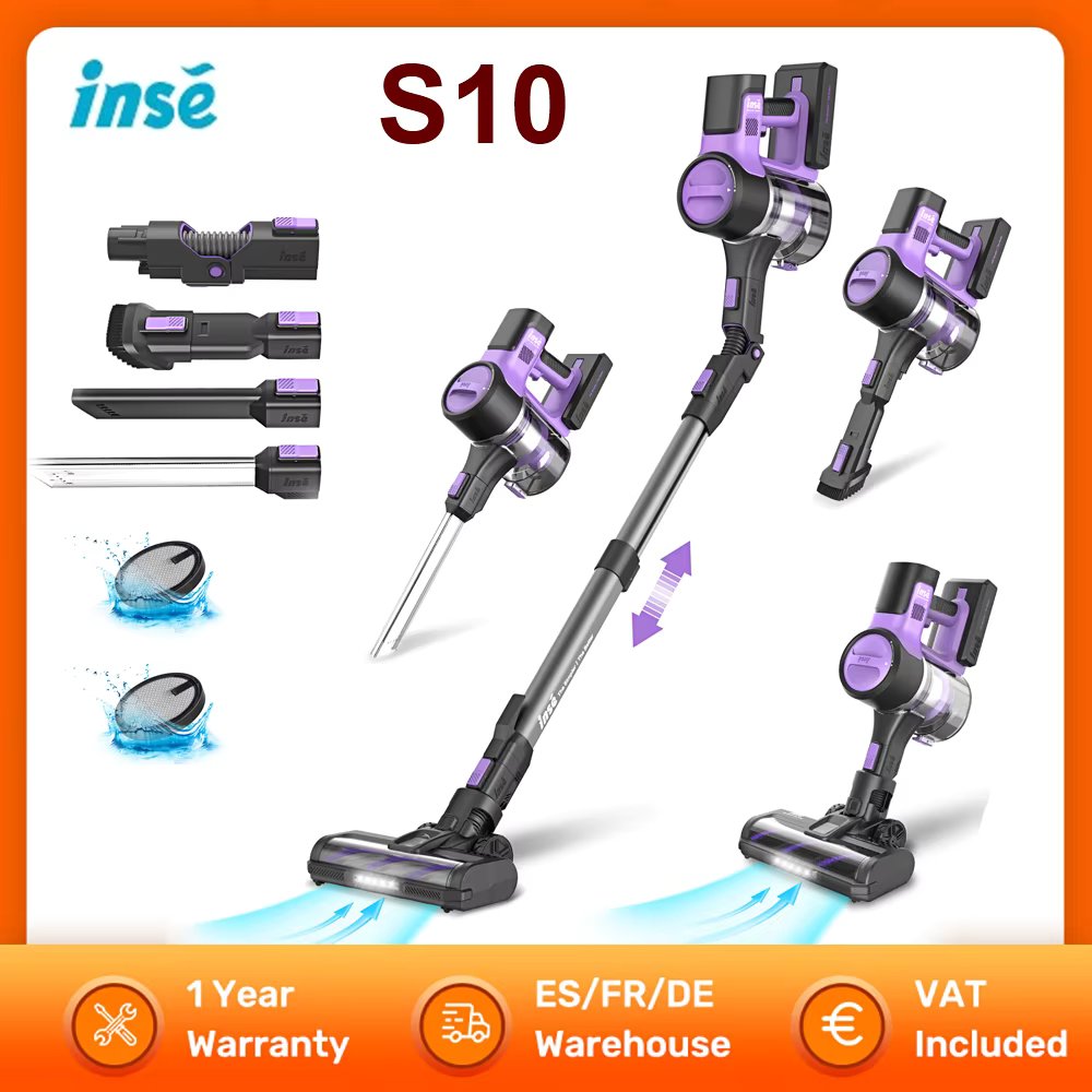 INSE S10 Cordless Vacuum Cleaner 26kPa Powerful Suction 1.2L Dustbin 50min Max Runtime 350W Brushless Motor Stick Vacuum Cleaner