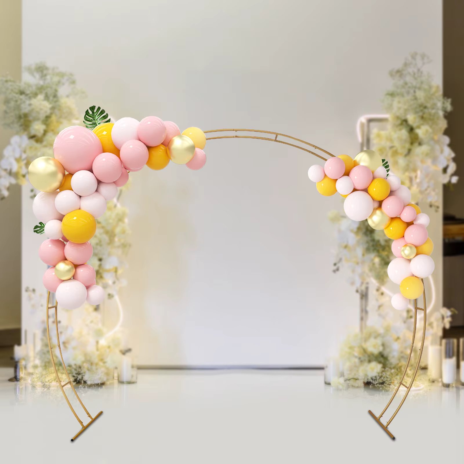 Round Metal Wedding Arch 7.54 FT. Backdrop Stand Party Event Decoration H-type Dual Tube