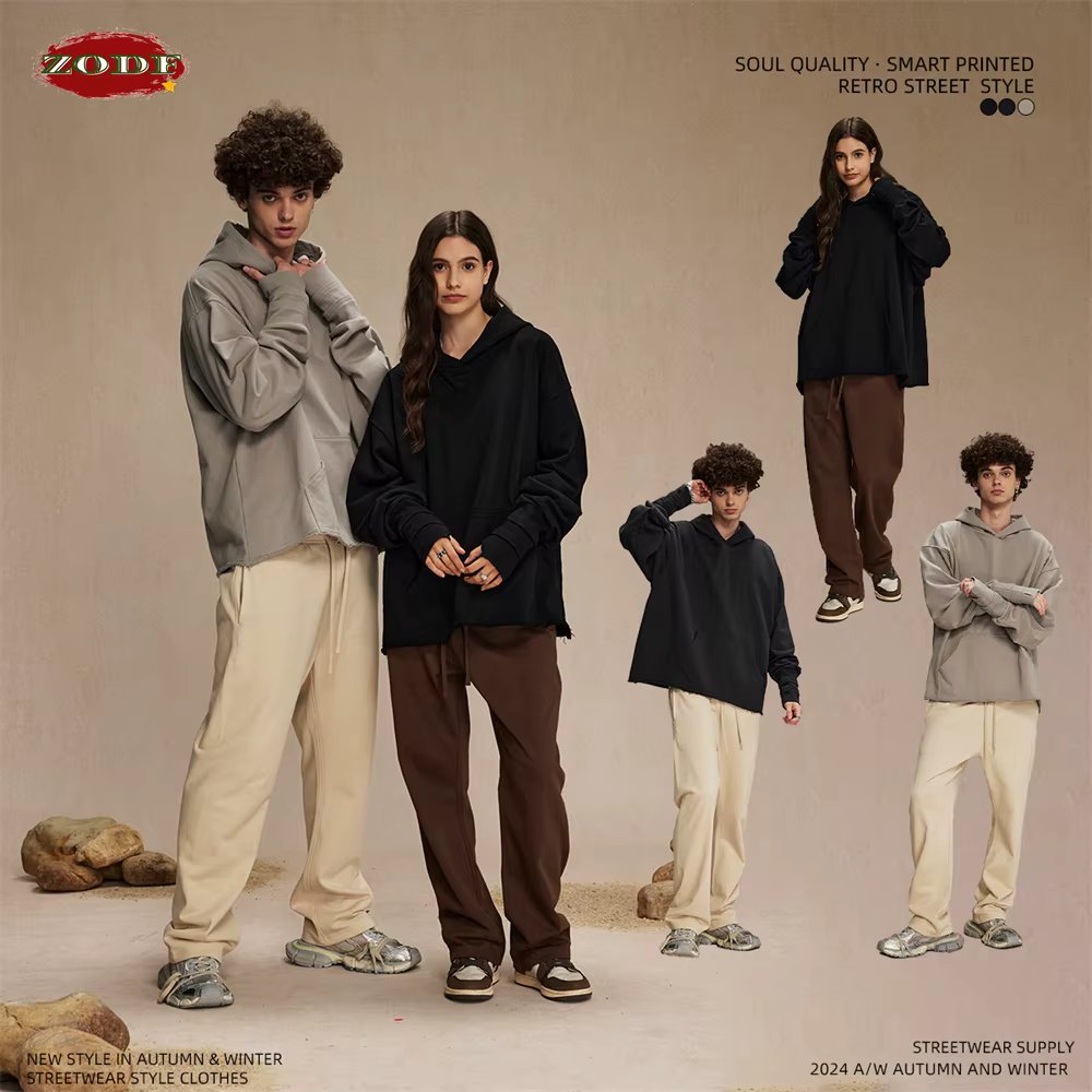 ZODF New Autumn Men Heavyweight 450gsm Hoodie Unisex Loose Ninja Sleeve 100% Cotton Hooded Pullovers Winter Coat HY0927