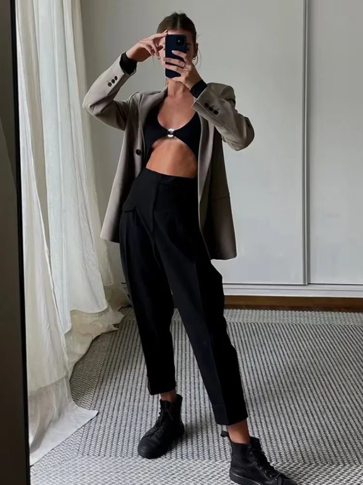 Sexy Splicing Ring Bodysuit Autumn Decorative Jumpsuit  U-neck Long Sleeve Umbilicus Hollow Out 2023 Winter Vintage Bodysuit