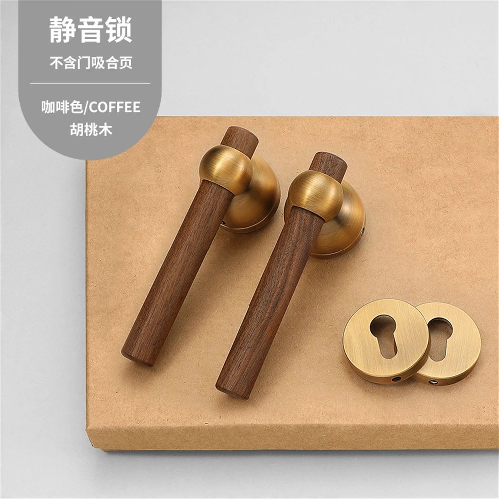 Luxury Black Walnut Door Lock Bedroom Mute Lock Set Interior Door Handle Furniture Hardware Anti-theft Home Security Door Lock