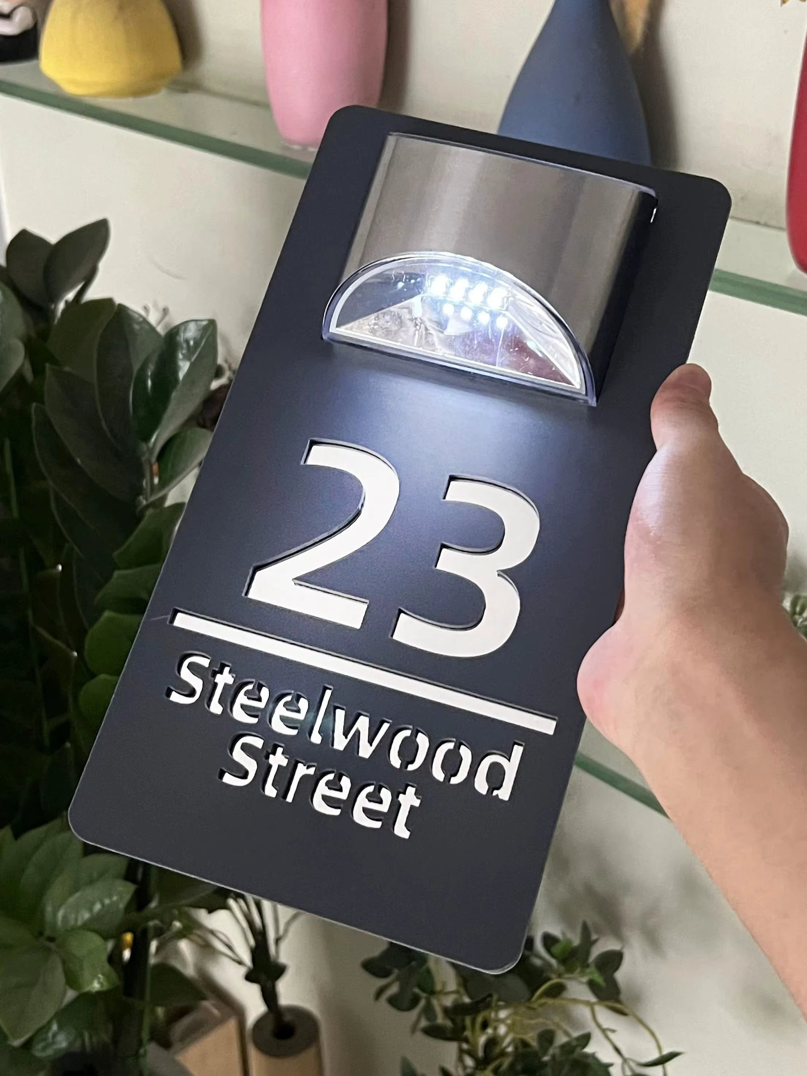 Personalized Exterior lights House Number Sign LED Solar House Sign Custom 3D Laser Cutting Street Family Name Door Sign