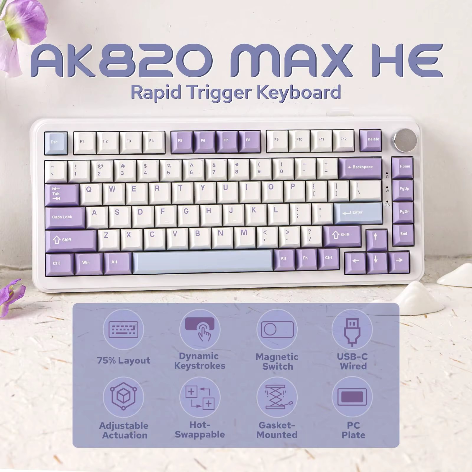 AJAZZ AK820 MAX HE Rapid Trigger Keyboard RGB Wired Gaming Magnetic Swithches Keyboard Hall Effect Gasket Adjustable Actuation