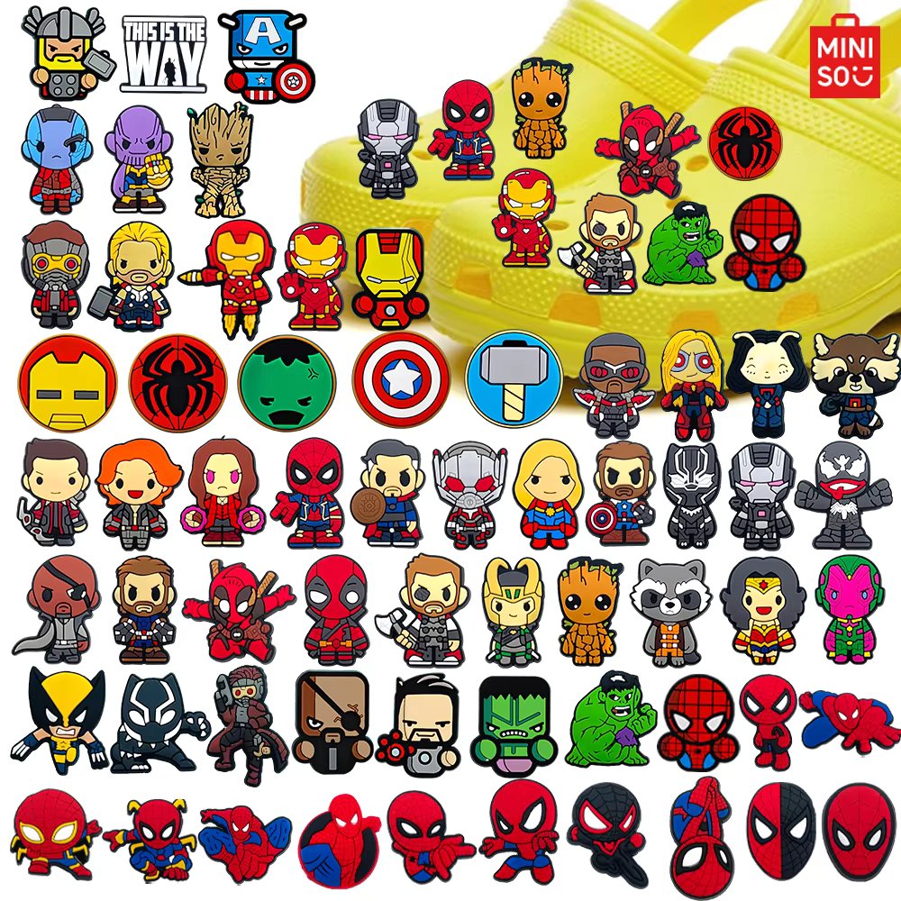 MINISO 1pcs cartoon Marvel superhero DIY shoe charms garden Accessories buckle fit clogs sandals pin decorate kid gift