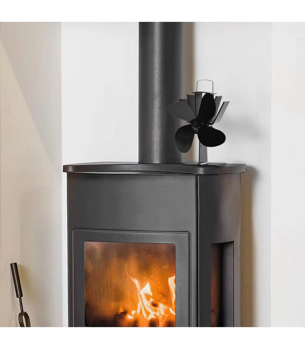 Fans for fireplaces heat-powered stove fan 4 blades Black