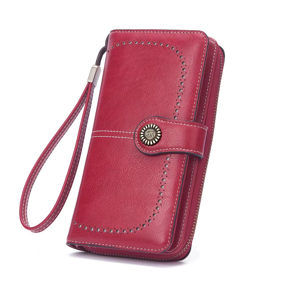 Vintage Large Capacity Women's Purse, Monochromatic, Multi-card, Long Wallet, Multi-function Zipper Strap, Wrist Strap, New