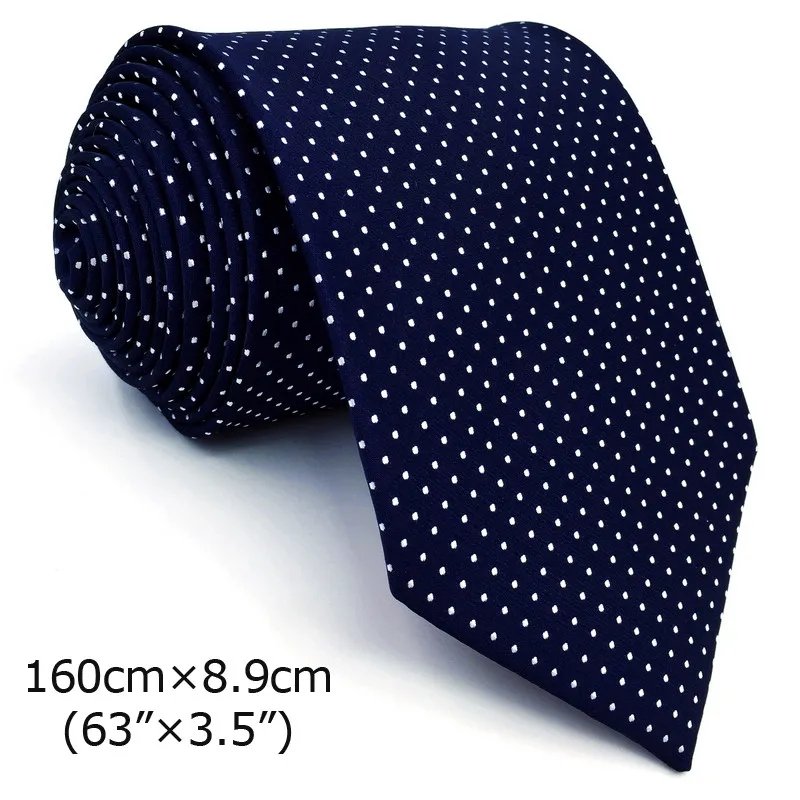 S6 Dots Navy Dark Blue White Ties For Men Silk Neckties and Pocket Square Set Extra Long Slim Gift Wedding