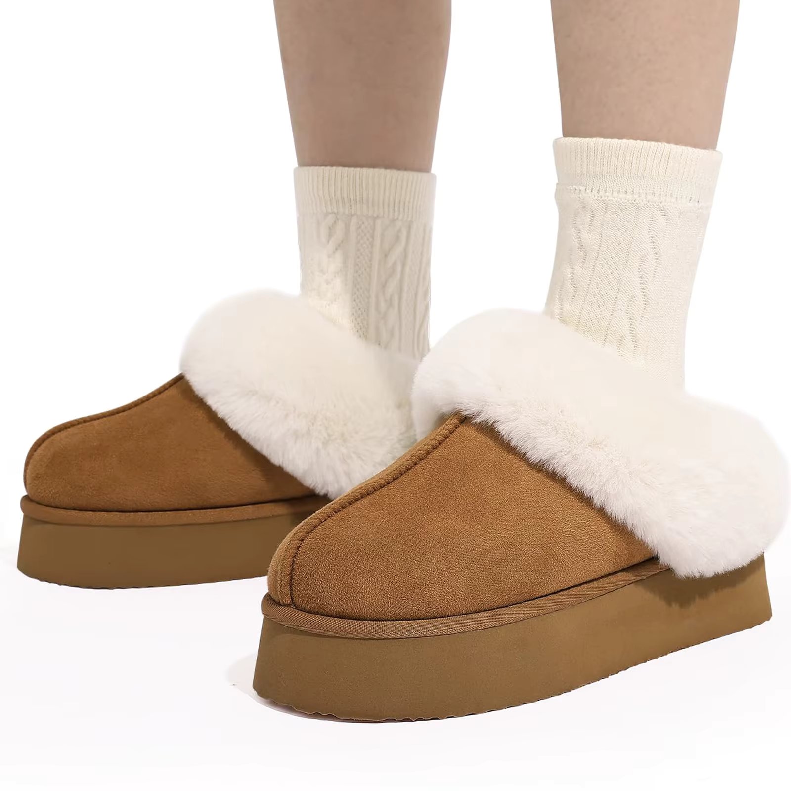 Comwarm Women Fluffy Fuzzy Slippers Thick Sole Furry Winter Slippers Famale Indoor Warm House Slippers Platform Bedroom Slippers