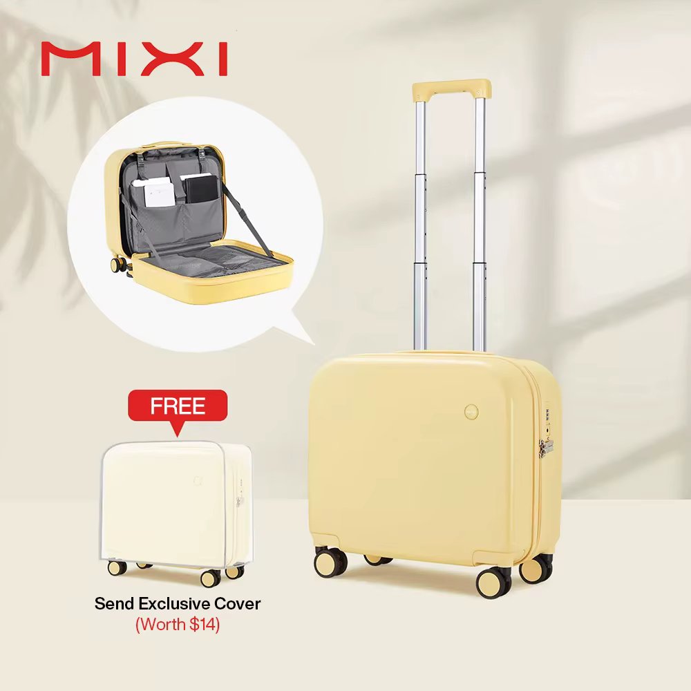 Mixi Carry On Suitcase 16 Inch Men Boarding Cabin Women Luggage Rolling Spinner Wheels Travel Bag 34L 100% PC Lightweight