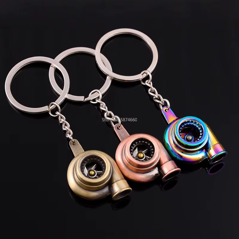 Mini Turbo Turbocharger Keychain Spinning Turbine Key Chain Ring Keyring Keyfob Car Keyring Car Interior Accessories
