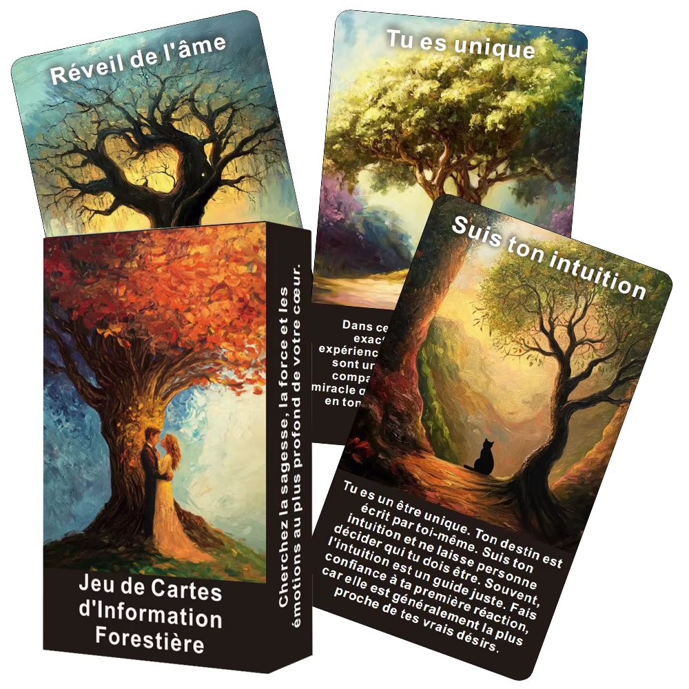 French Oracle Cards, Forest Information Tarot Deck, Mystic Forest Oracle Cards, Trees Wisdom Oracle Deck, 12x7cm, 56-Cards