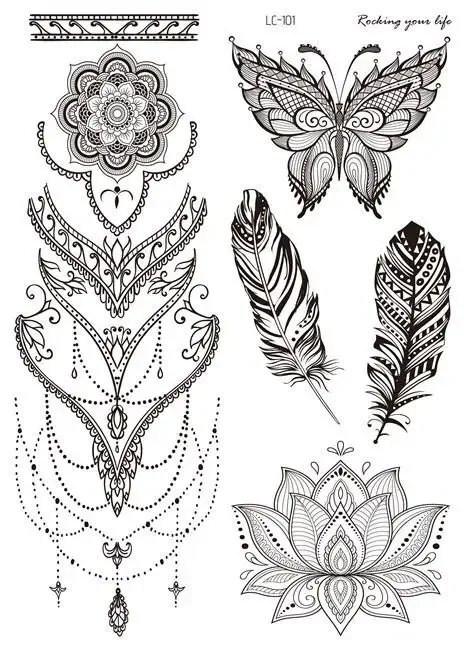 Henna Tattoo Temporary Waterproof Sticker 6 Months Sexy Girls Naked Women Fake Tattoos Long-time Festival Accessories Body Art