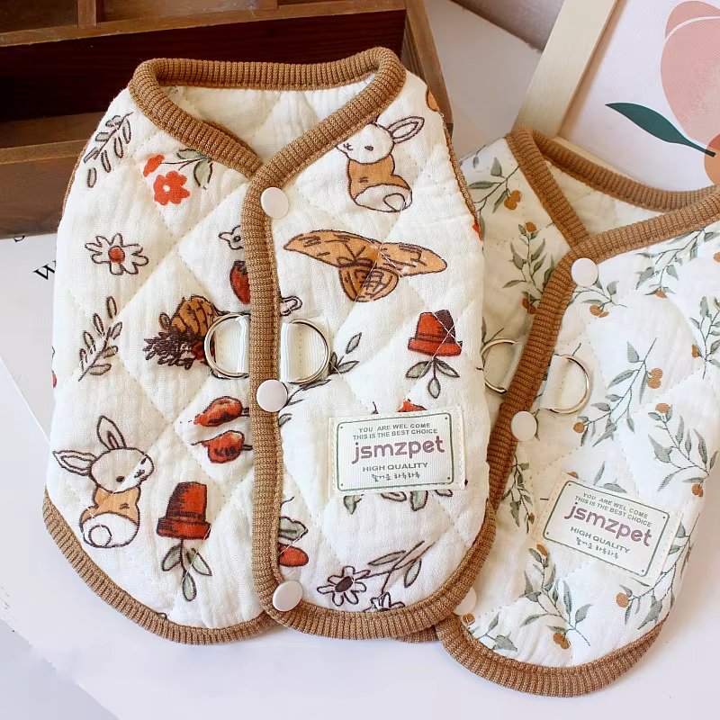 Cute Winter Warm Rabbit Pet Dog Clothes Vest Cute Rabbit Printed Coat Clothes Teddy Bear Clothing Dog Clothes with Velvet Jacket