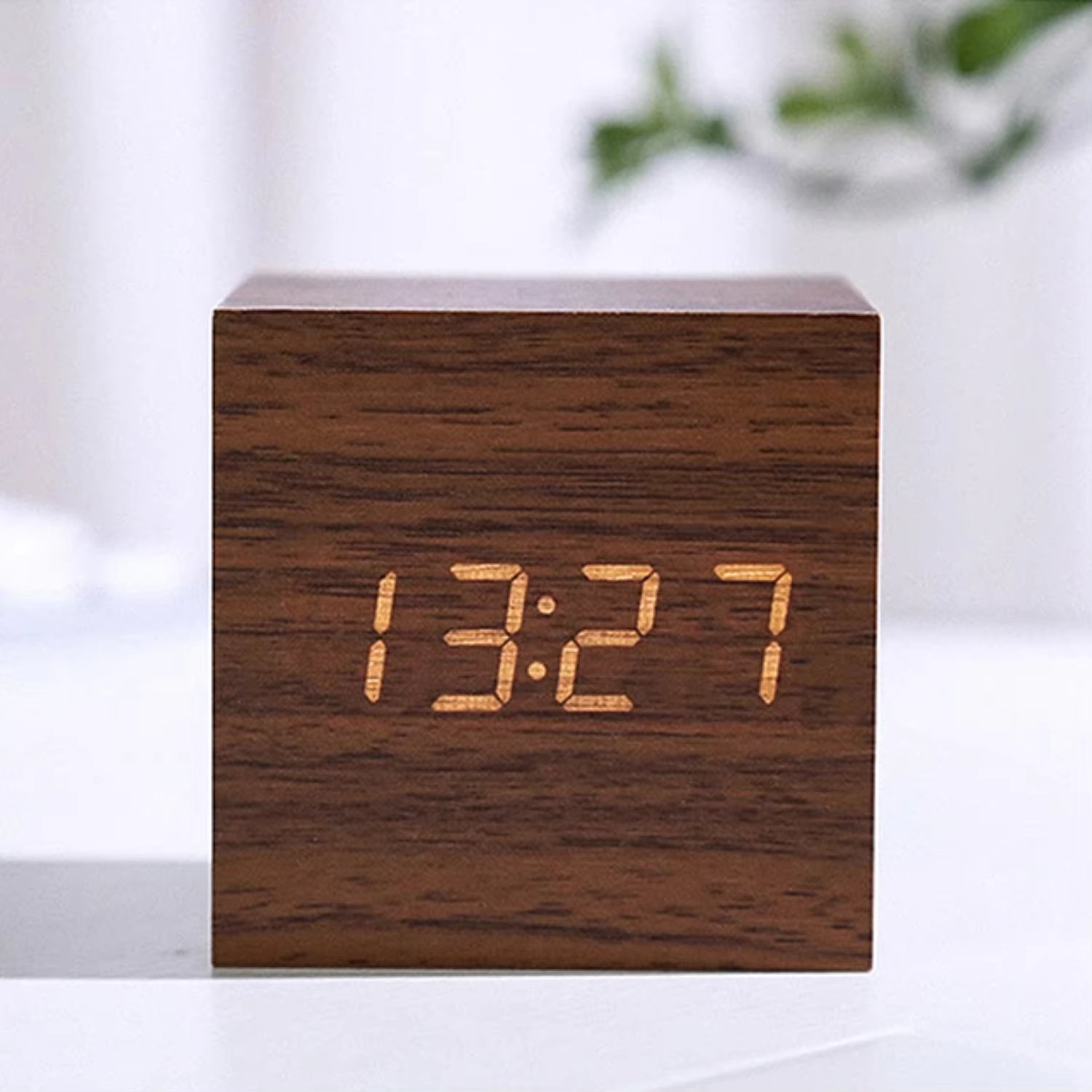 Wooden Square  Smart Alarm Clocks  Bedrooms, Digital Bedside Clock with Temperature, Voice Control, Desktop Clock Rgb clock