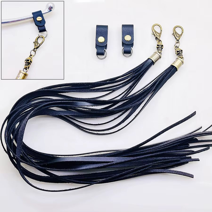 Universal Black PU Leather Motorcycle Brake Clutch Lever Skull Rivet Fringe Cover Tassels For Cafe Racer Harley Dyna Fat Bob