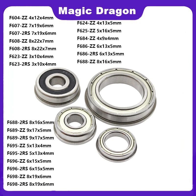10PC Flange Ball Bearing F607 F608 F624 F625 F688 F689 F695 F696 F698 ZZ 2RS 3D Printers Parts Deep Groove Pulley Wheel Bearings